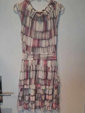 Marc by Marc Jacobs Cream Midi Dress with Pink and Black Striated Print